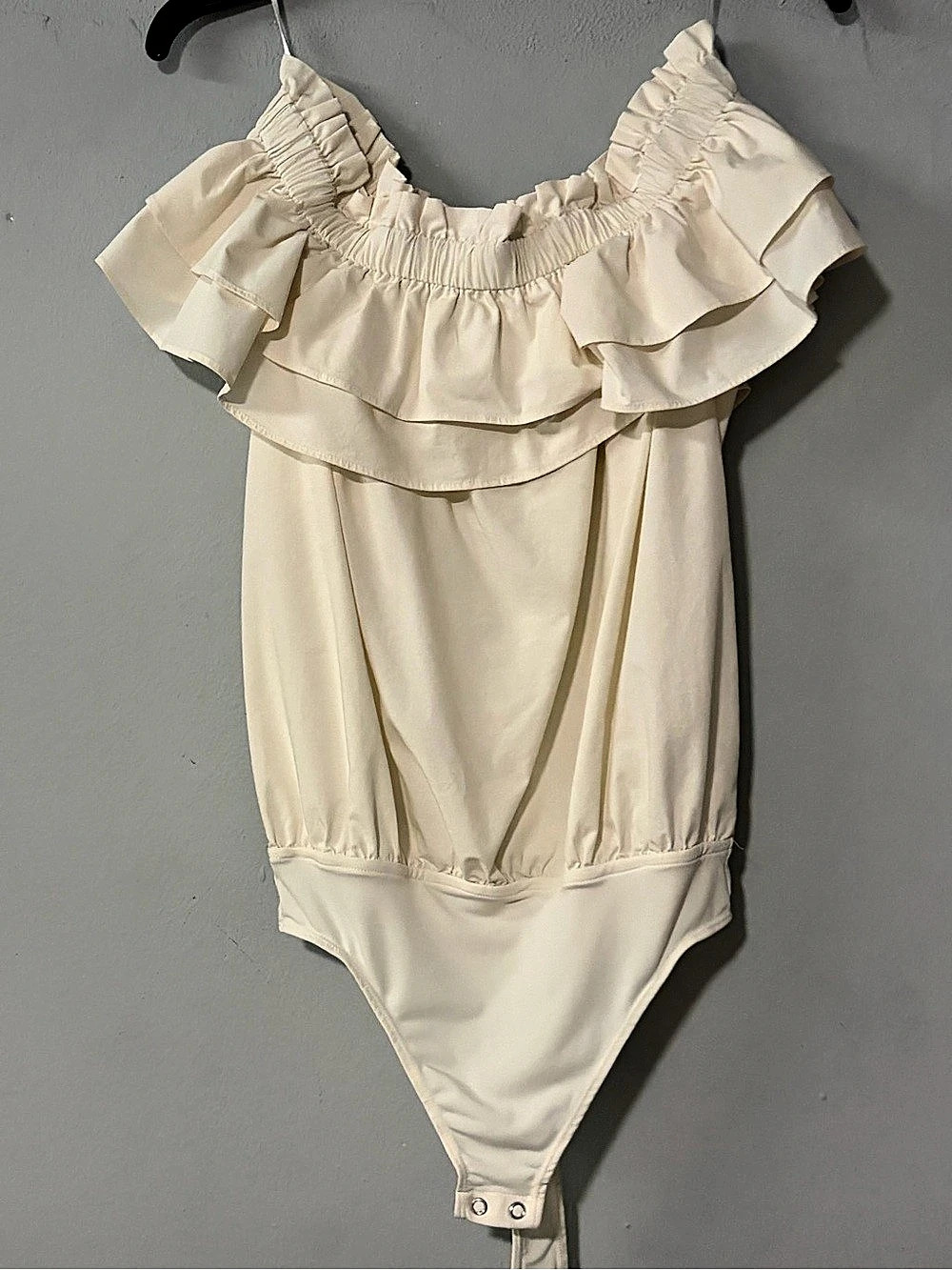 Express Off The Shoulder Ruffle Bodysuit -Cream